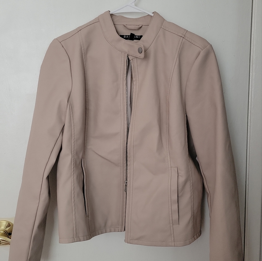 New Without Tags BACCINI Pink Faux Leather Zip-up Jacket Size M